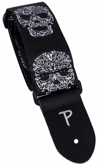 Perri's Leathers 7025 The Black And White Collection Skull - Kytarový popruh