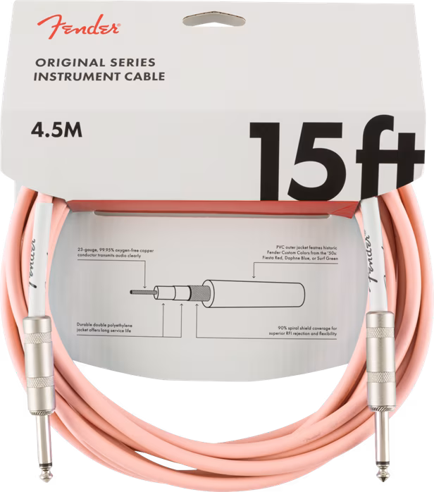 Fender Original Series 15' Instrument Cable Shell Pink - Nástrojový kabel