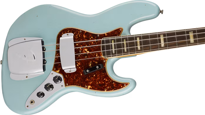Fender 1966 Jazz Bass® Journeyman Relic®, Round-Laminated Rosewood Fingerboard, Aged Daphne Blue - Elektrická baskytara