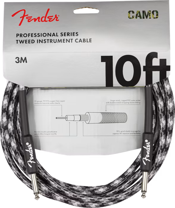 Fender Professional Series 10' Instrument Cable Winter Camo - Nástrojový kabel