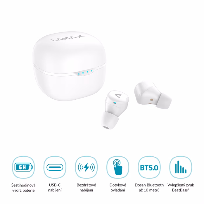 LAMAX Dots2 Touch White wireless charging - Bezdrátová sluchátka