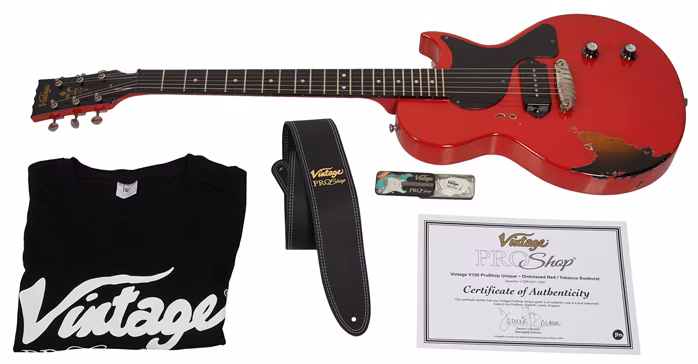 Vintage V120PU001 Proshop Distressed Red Tobacco Burst - Elektrická kytara