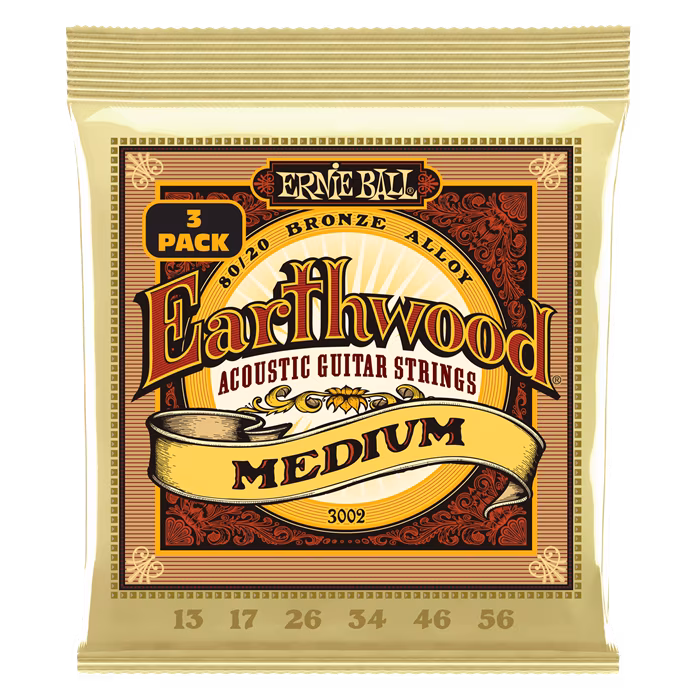 Ernie Ball 3002 Earthwood Medium 80/20 Bronze 3-Pack - Kovové struny pro akustickou kytaru