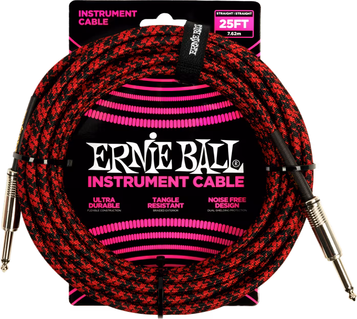 Ernie Ball Braided Instrument Cable 25' Red Black - Nástrojový kabel
