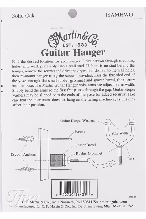 Martin Guitar Wall Hanger Wood Pattern - Kytarový věšák