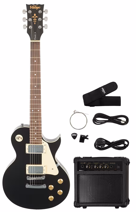 Vintage V10 Coaster Pack Gloss Black - Elektrický kytarový komplet
