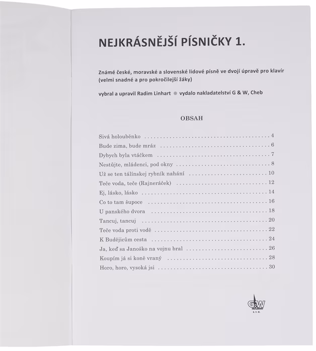 KN Nejkrásnější české lidové písně 1 – Radim Linhart - Noty pro klavír
