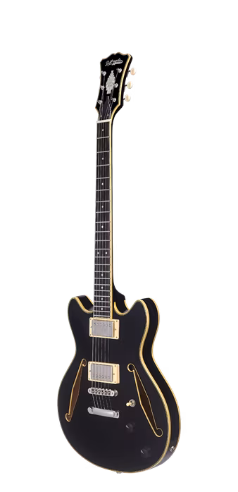 D'Angelico Tour Collection Mini DC Double Cutaway Stop-Bar Tailpie CE Solid Black - Semiakustická kytara