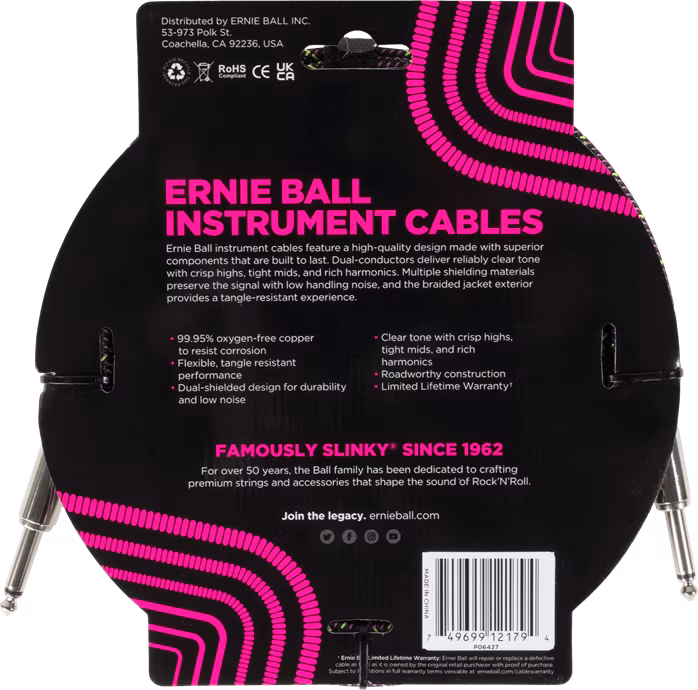 Ernie Ball Braided Instrument Cable Straight/Straight 10ft - Purple Python - Nástrojový kabel