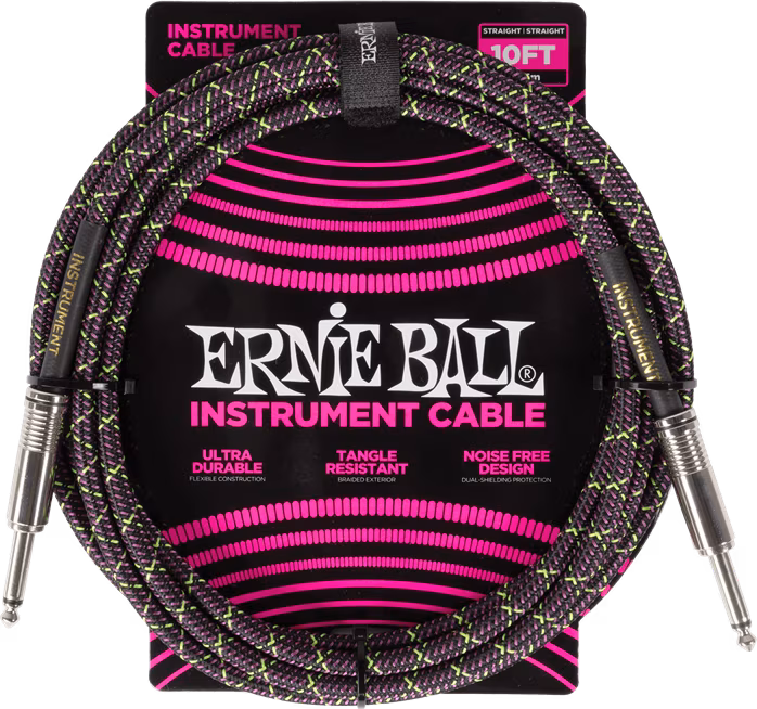 Ernie Ball Braided Instrument Cable Straight/Straight 10ft - Purple Python - Nástrojový kabel