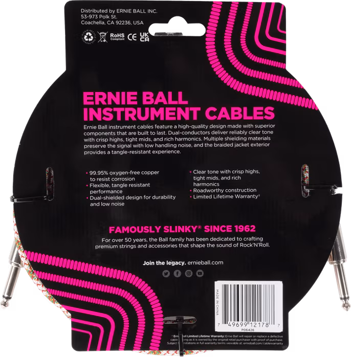 Ernie Ball Braided Instrument Cable Straight/Straight 10ft - Emerald Argyle (rozbalené) - Nástrojový kabel