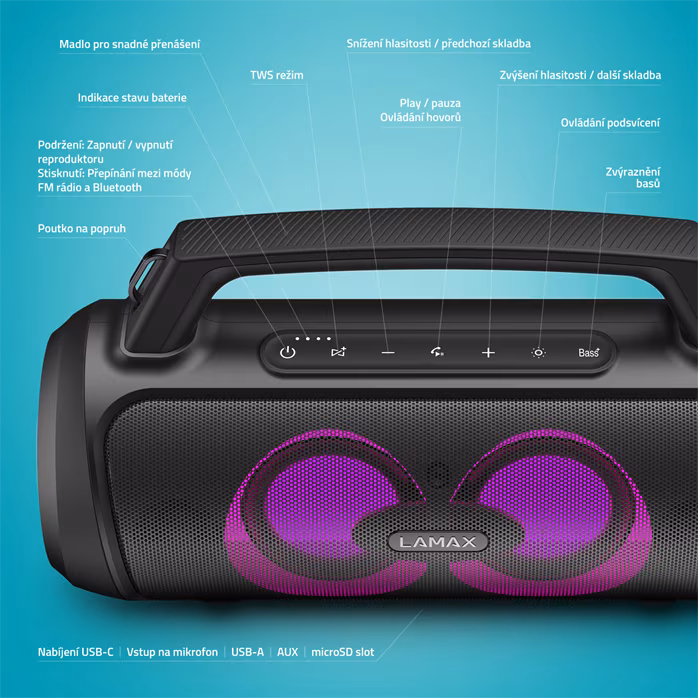 LAMAX PartyGo1 Play (rozbalené) - Bezdrátový přenosný reproduktor