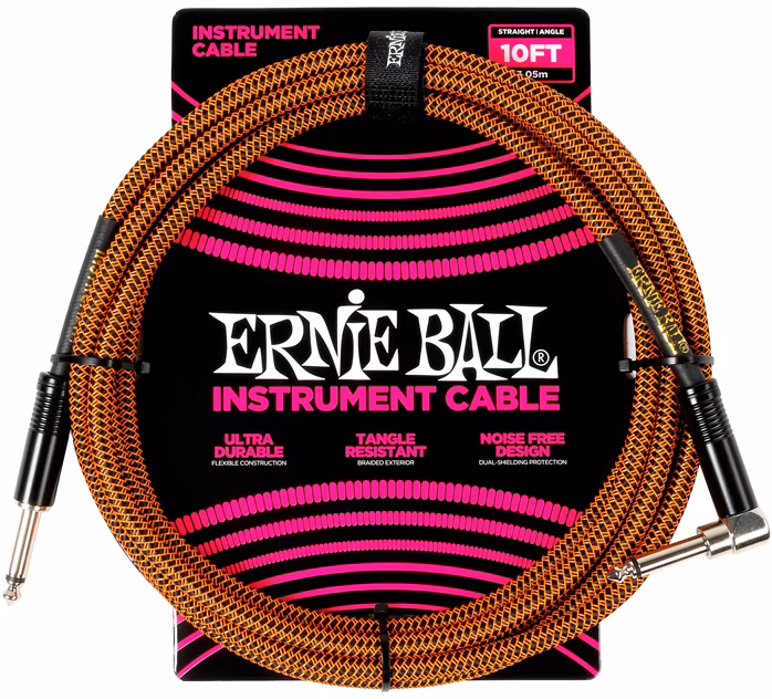 Ernie Ball Braided Instrument Cable Straight/Angle 10ft Pumpkin Pie - Nástrojový kabel