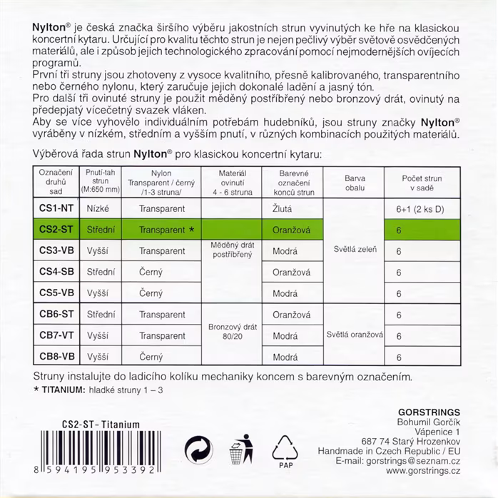 Gorstrings Nylton CS2ST 2943 Titanium - Nylonové struny pro klasickou kytaru