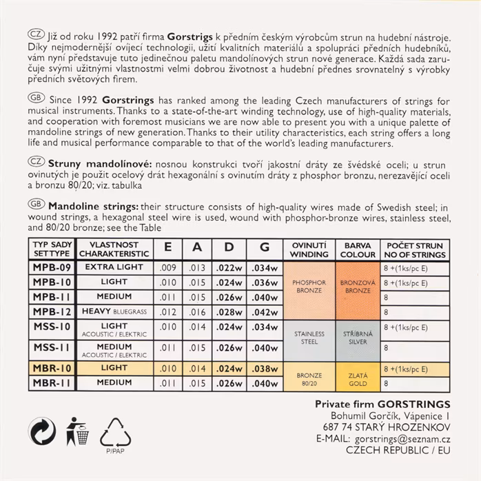Gorstrings Mandolin MBR10 1038w + E - Struny pro mandolínu