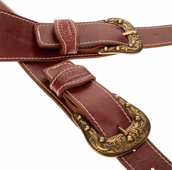 Magrabò Twin Buckle TS Aged Tosca 7 cm, Sun Brass Buckle - Kytarový popruh