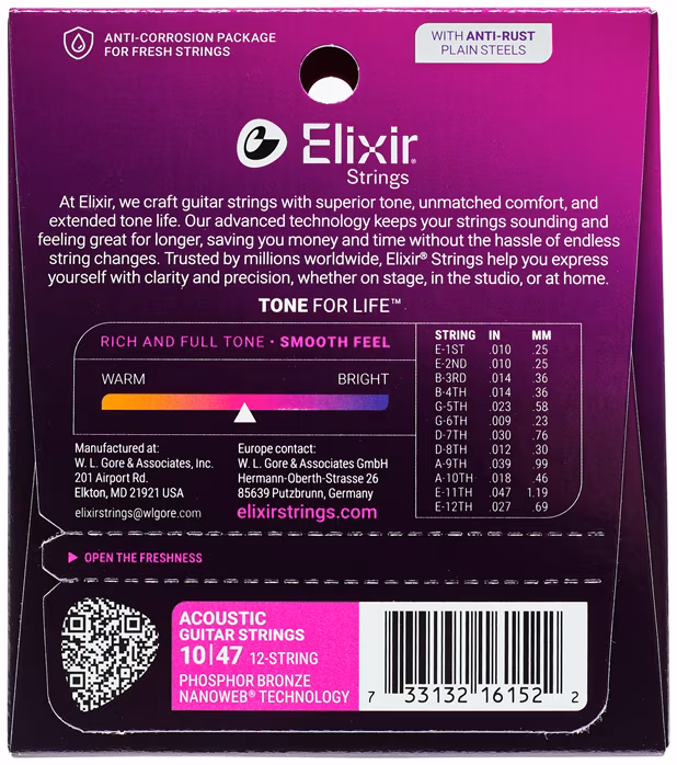 Elixir Nanoweb Phosphor Bronze 12-String - Struny pro dvanáctistrunnou kytaru