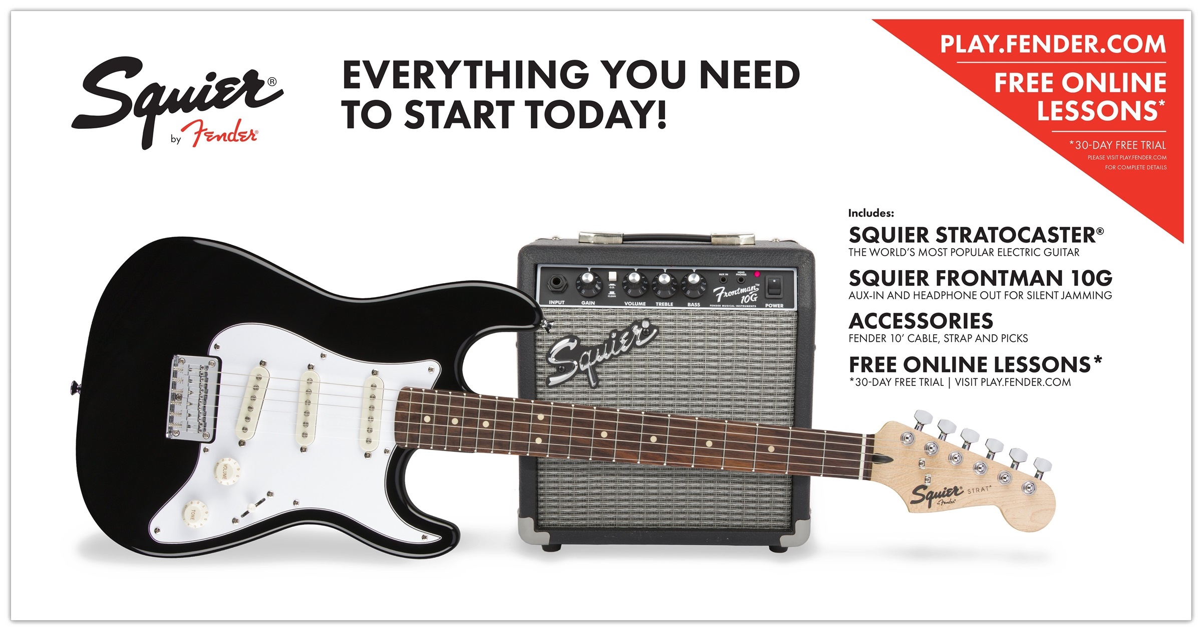 Fender Squier Strat Short Scale Pack 10G BLK