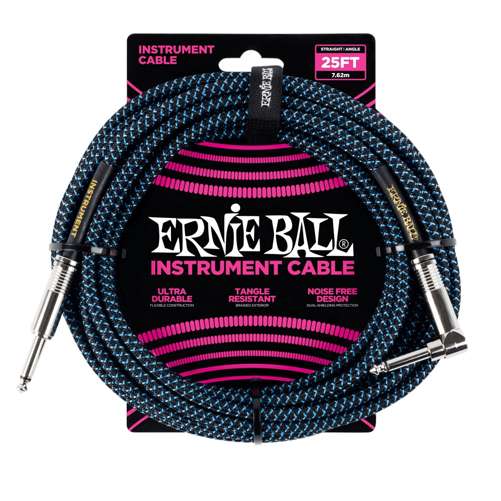 Ernie Ball 25' Braided Cable Black/Blue