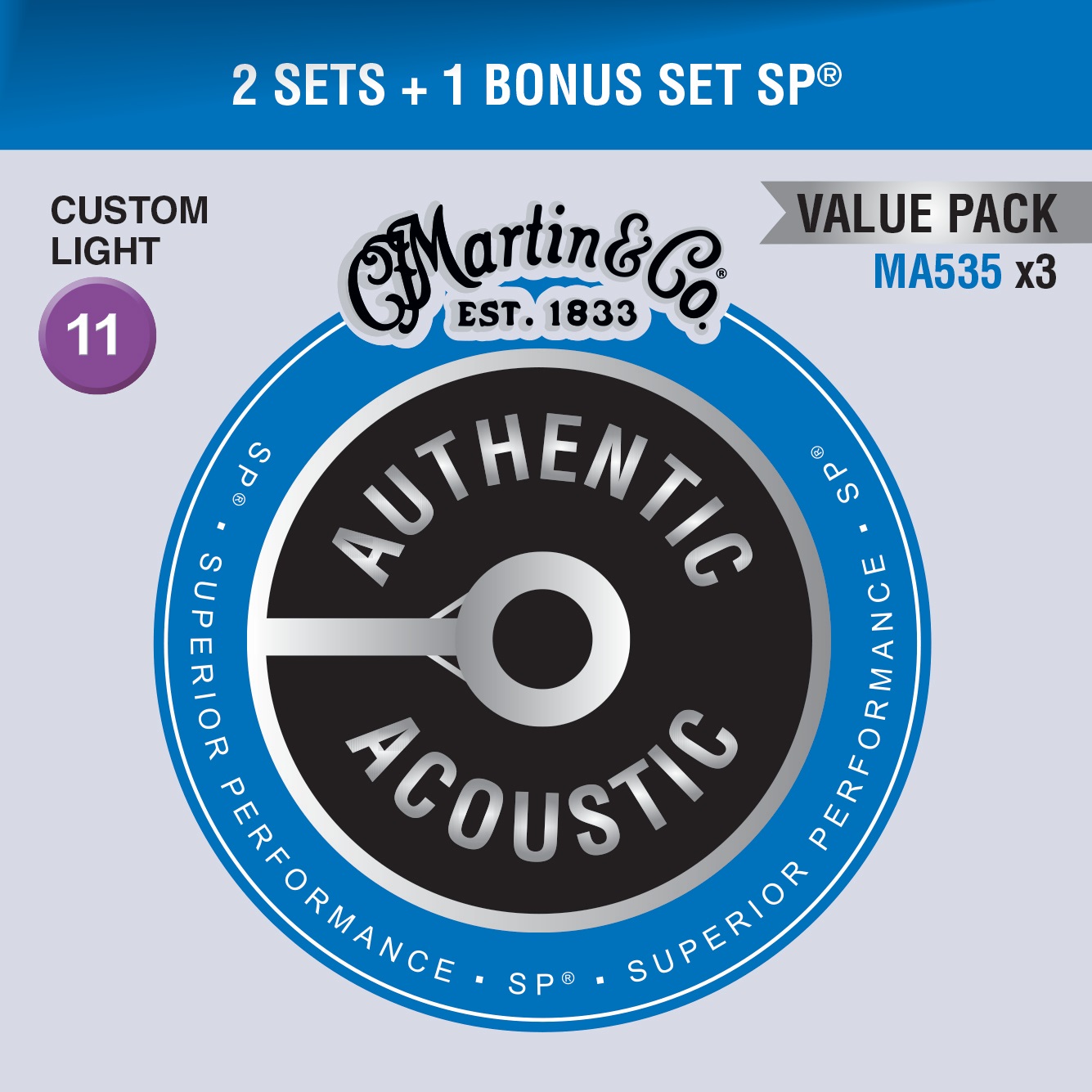 Martin Authentic SP 92/8 Phosphor Bronze Custom Light - Limited 3 Pack