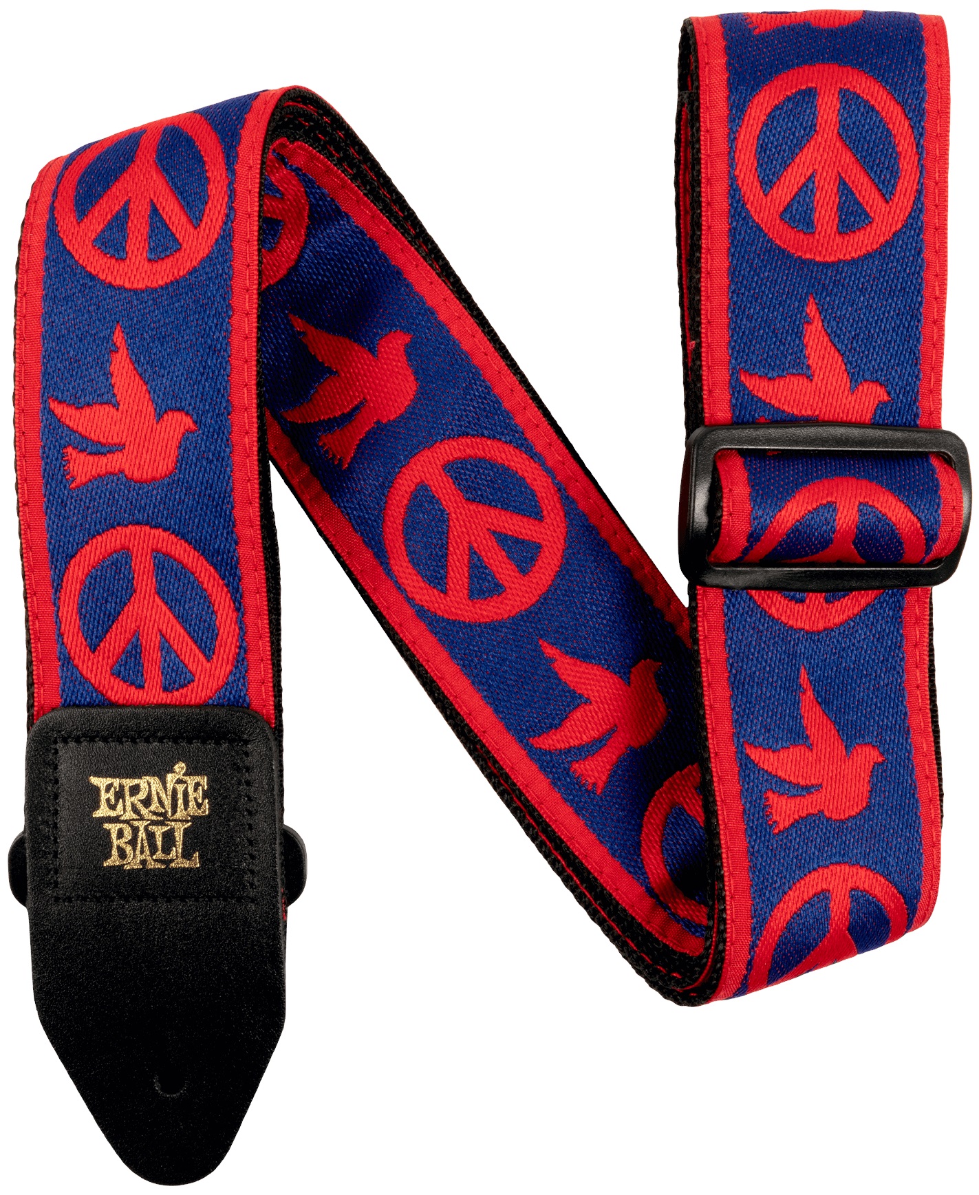 Ernie Ball Jacquard Strap Red and Blue Peace Love Dove