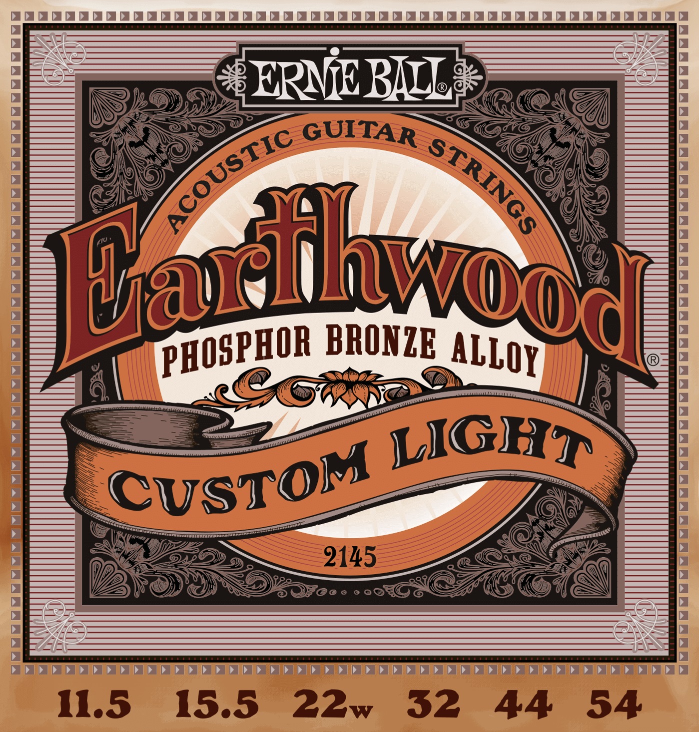 Ernie Ball 2145 Earthwood Phosphor Bronze Strings Custom Light