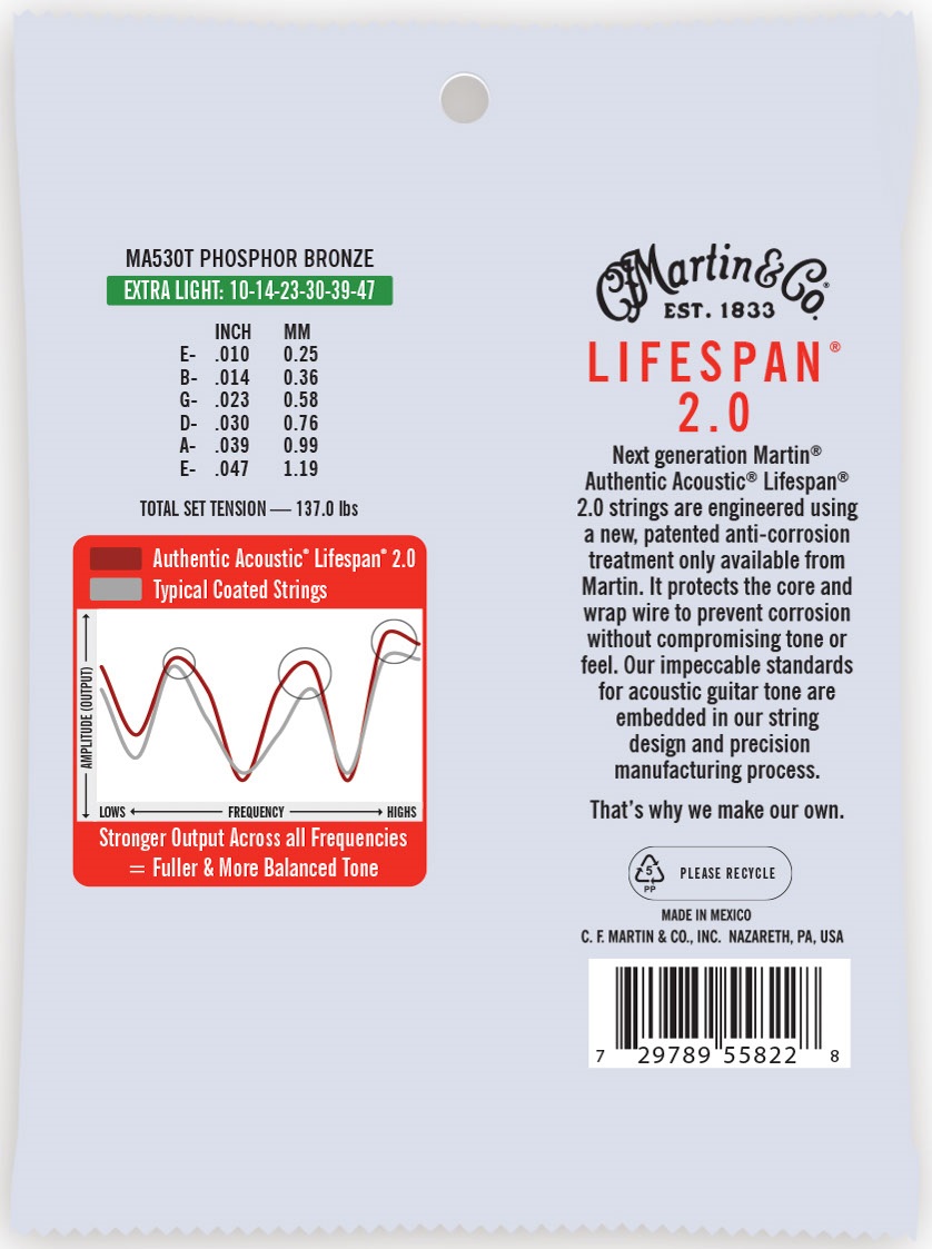Martin Authentic Lifespan 2.0 92/8 Phosphor Bronze Extra Light