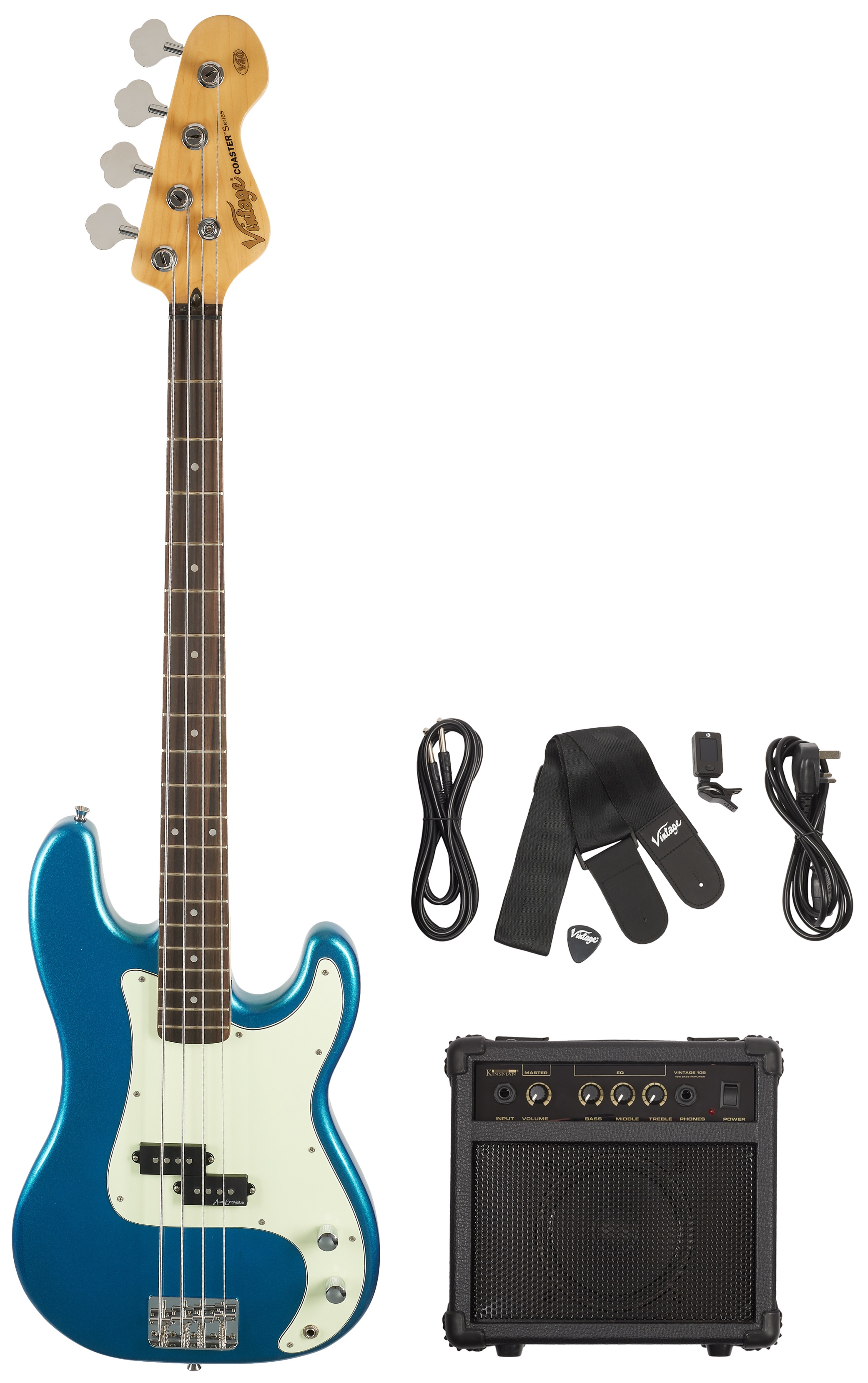 Fotografie Vintage V40 COASTER BASS GUITAR PACK - CANDY APPLE BLUE