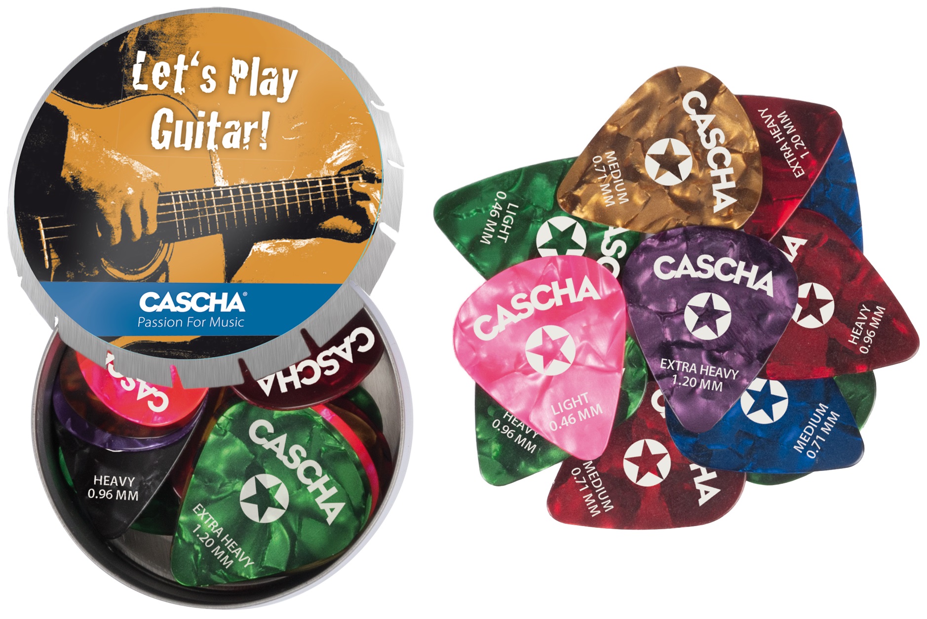 Cascha Guitar Pick Set Box (24 mixed guitar picks + metal box)