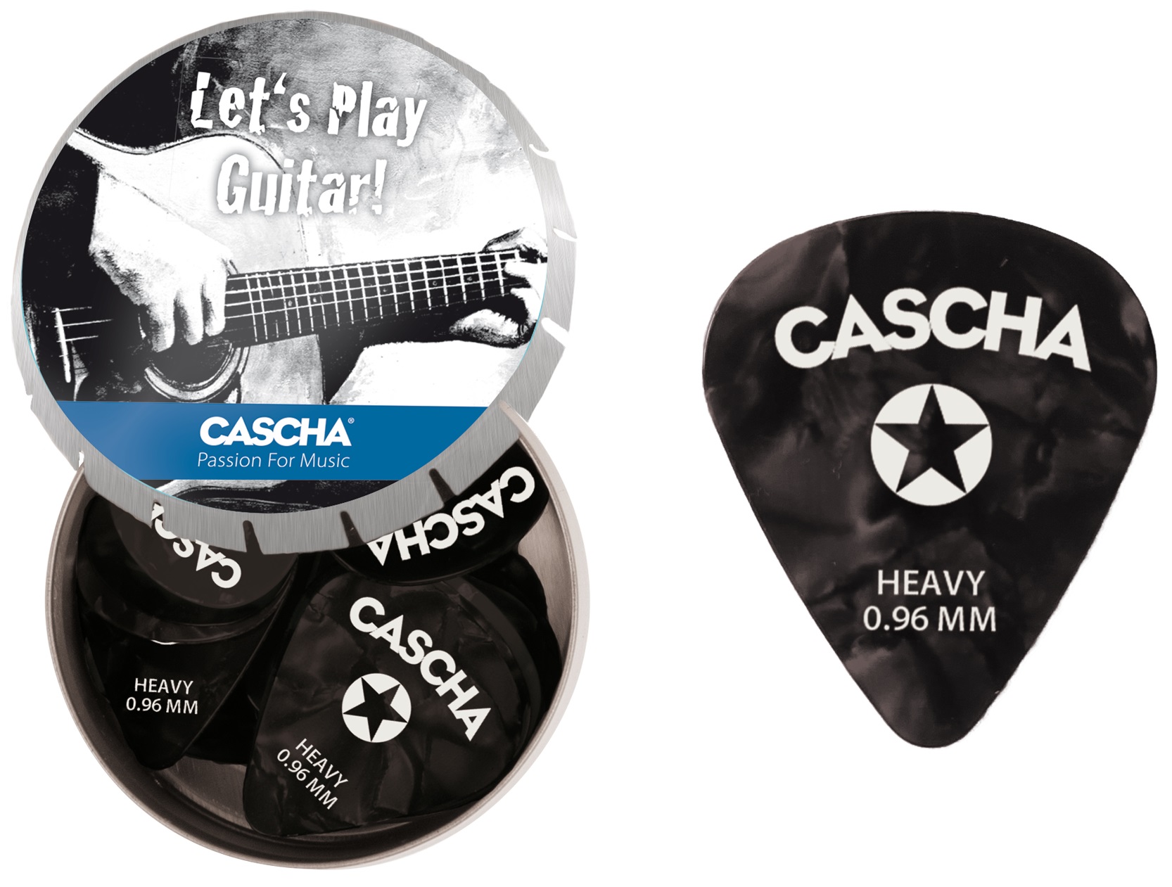 Cascha Guitar Pick Set Box Heavy (24 heavy guitar picks + metal box)