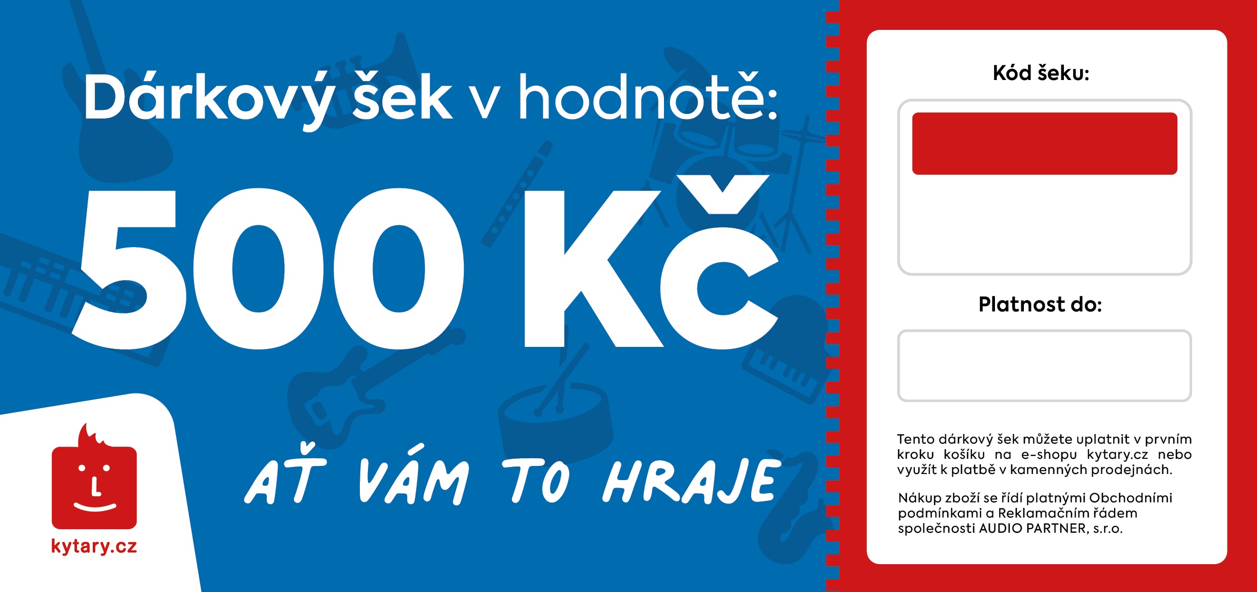 Kytary.cz Online dárkový šek 500 Kč