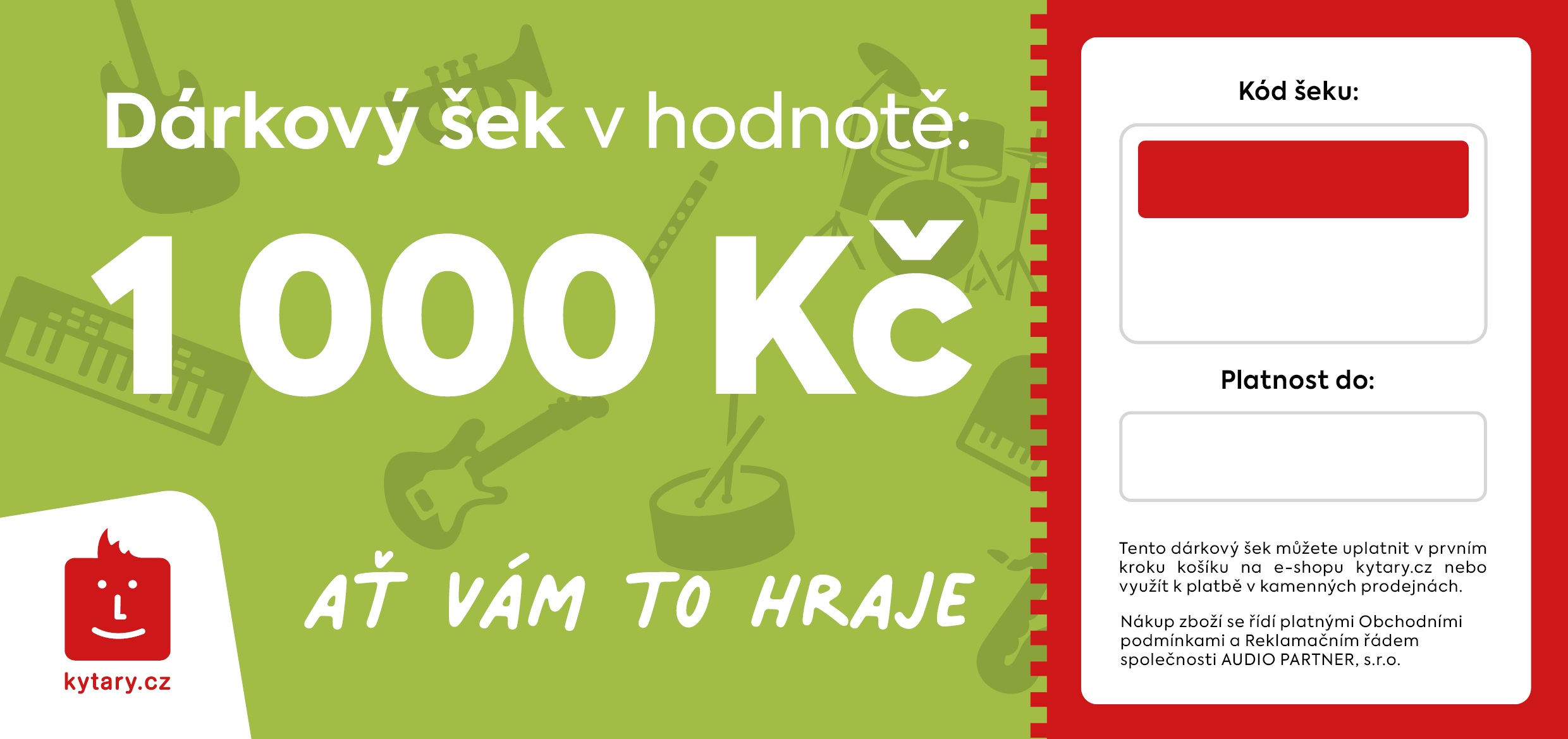 Kytary.cz Online dárkový šek 1000 Kč