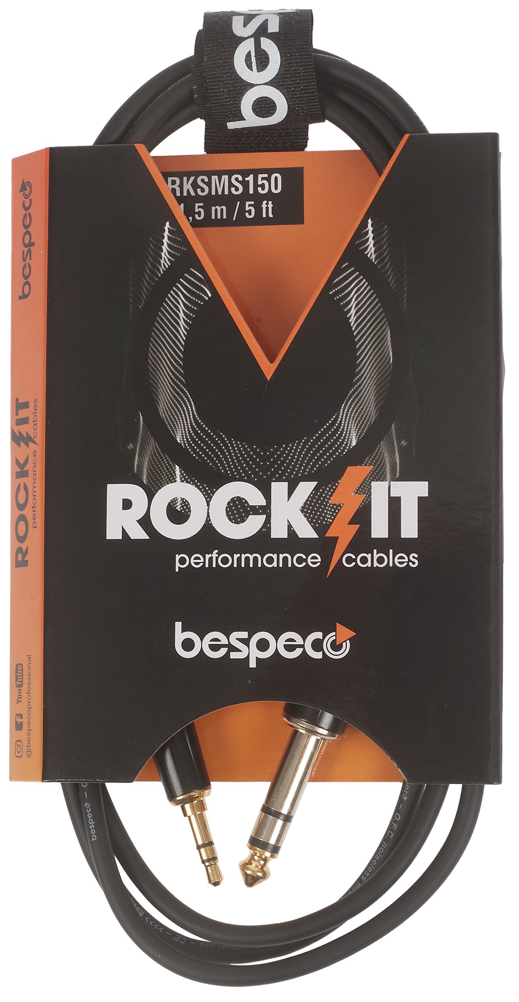 Fotografie Bespeco ROCKIT Stereo Cable Jack 3,5 TRS - Jack TRS 1,5 m