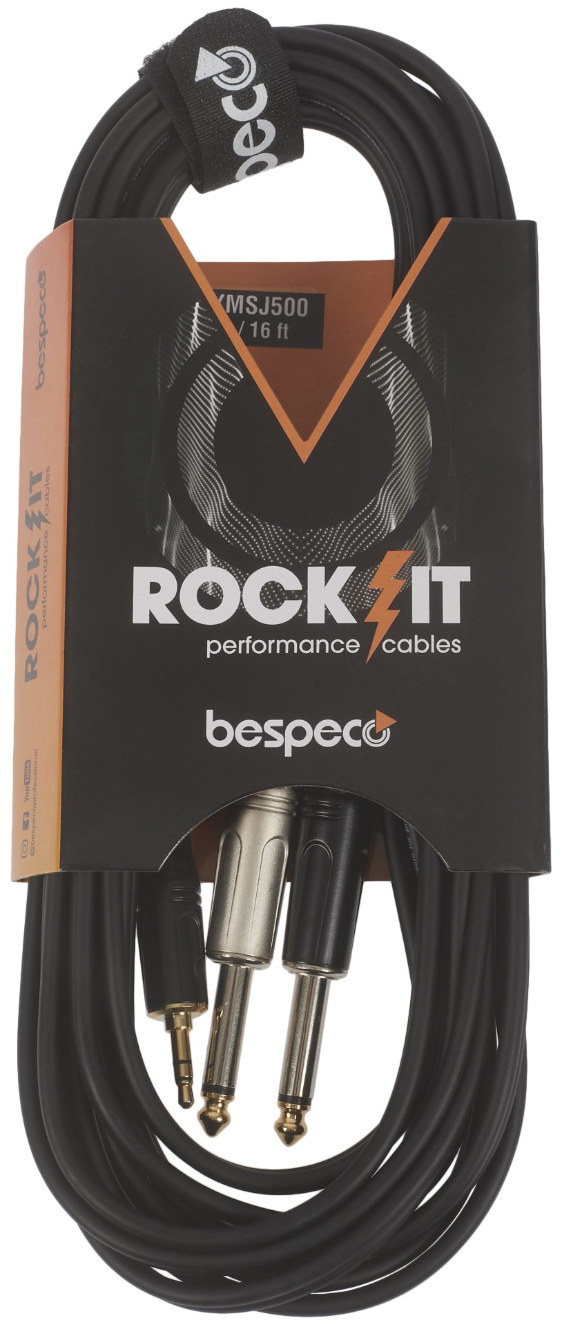 Fotografie Bespeco ROCKIT Interlink Cable Jack 3,5 TRS - 2x Jack Mono 5 m