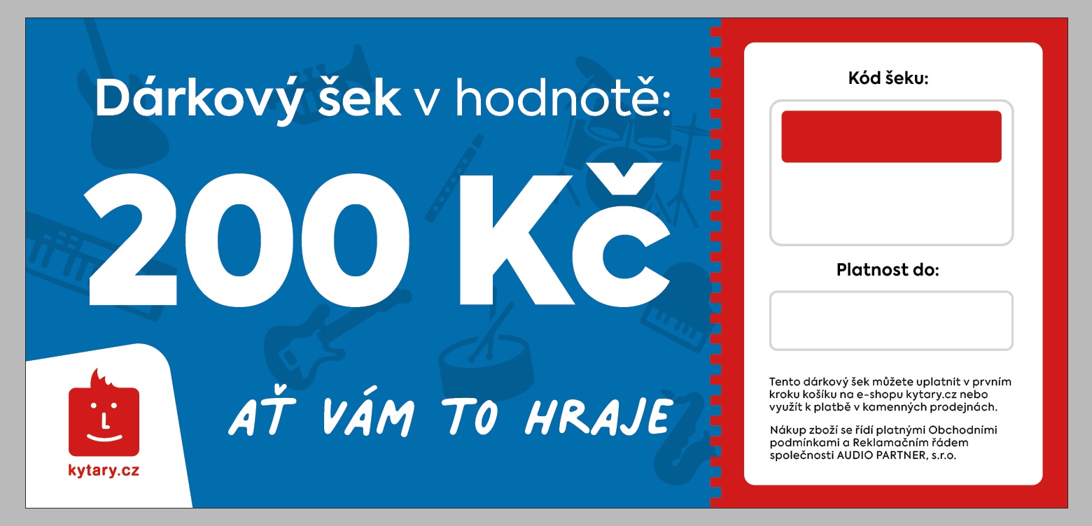 Kytary.cz Online dárkový šek 200 Kč