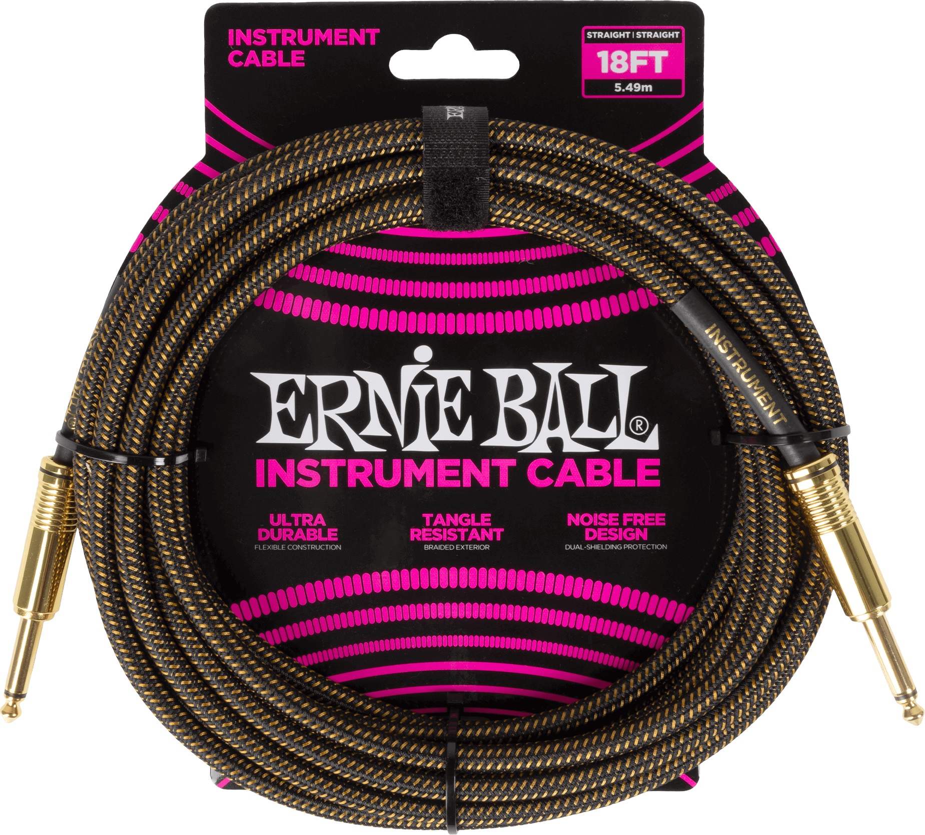 Ernie Ball Braided Instrument Cable Straight/Straight 18ft - Pay Dirt