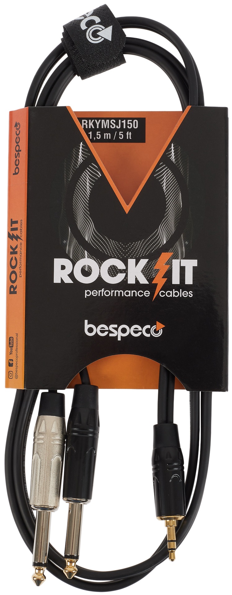 Fotografie Bespeco ROCKIT Interlink Cable Jack 3,5 TRS - 2x Jack Mono 1,5 m