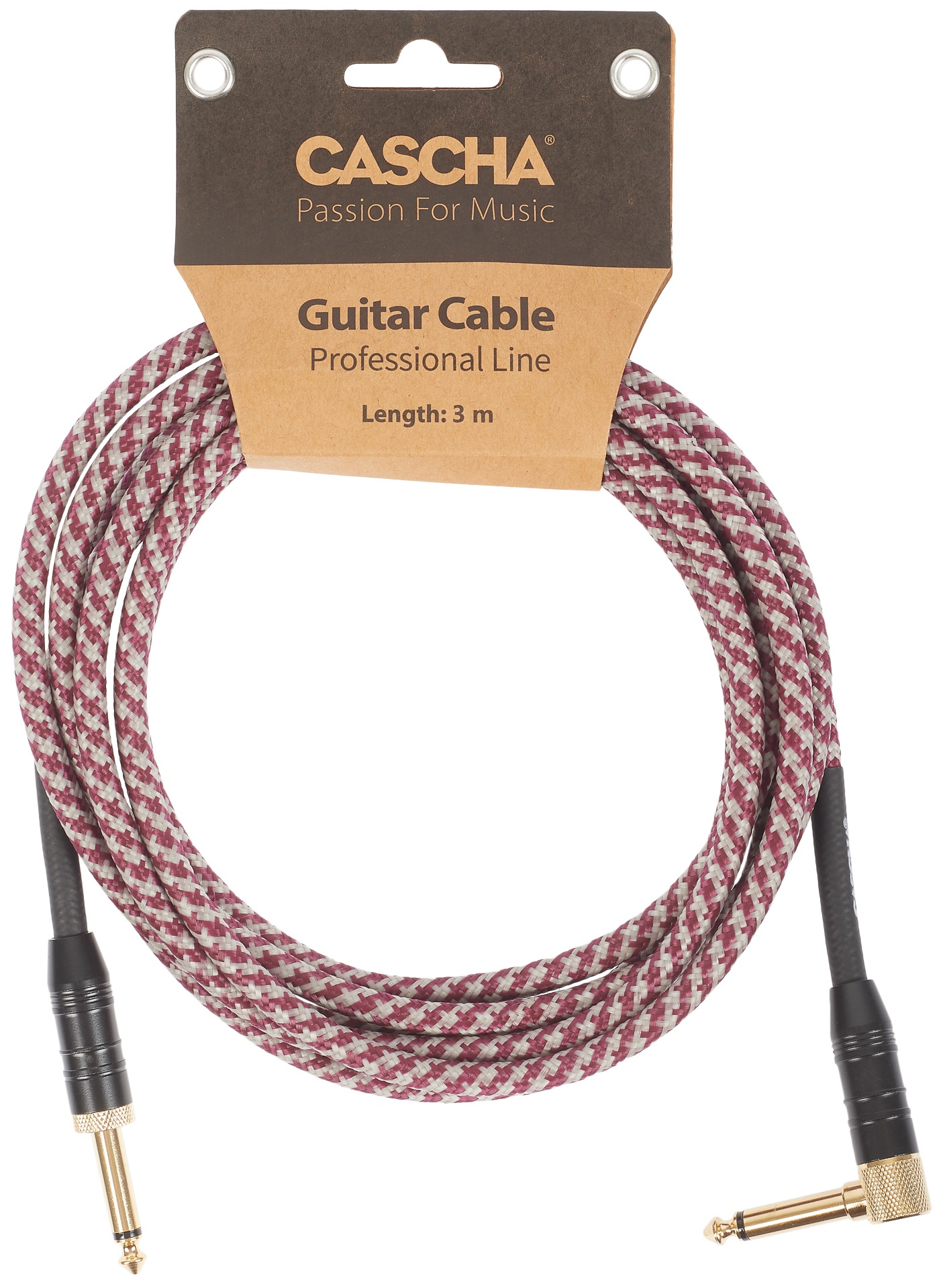 Fotografie Cascha Professional Line Guitar Cable, Angled, Tweed Red, 3 m