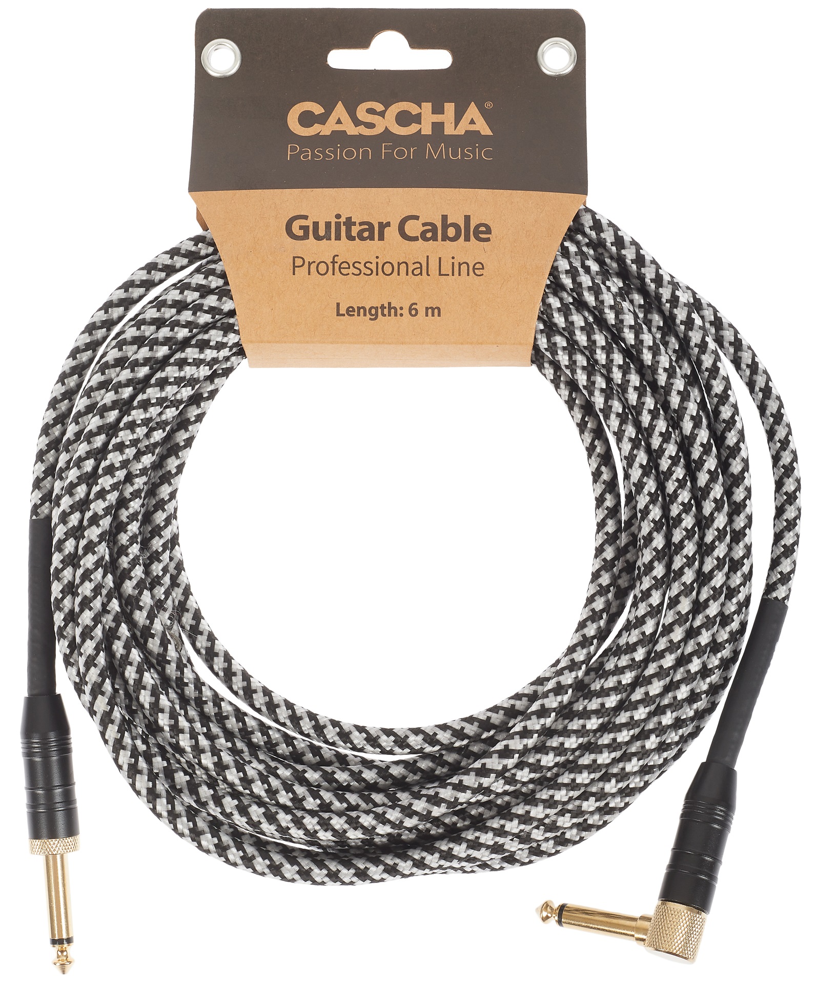 Fotografie Cascha Professional Line Guitar Cable, Angled, Tweed Black, 6 m