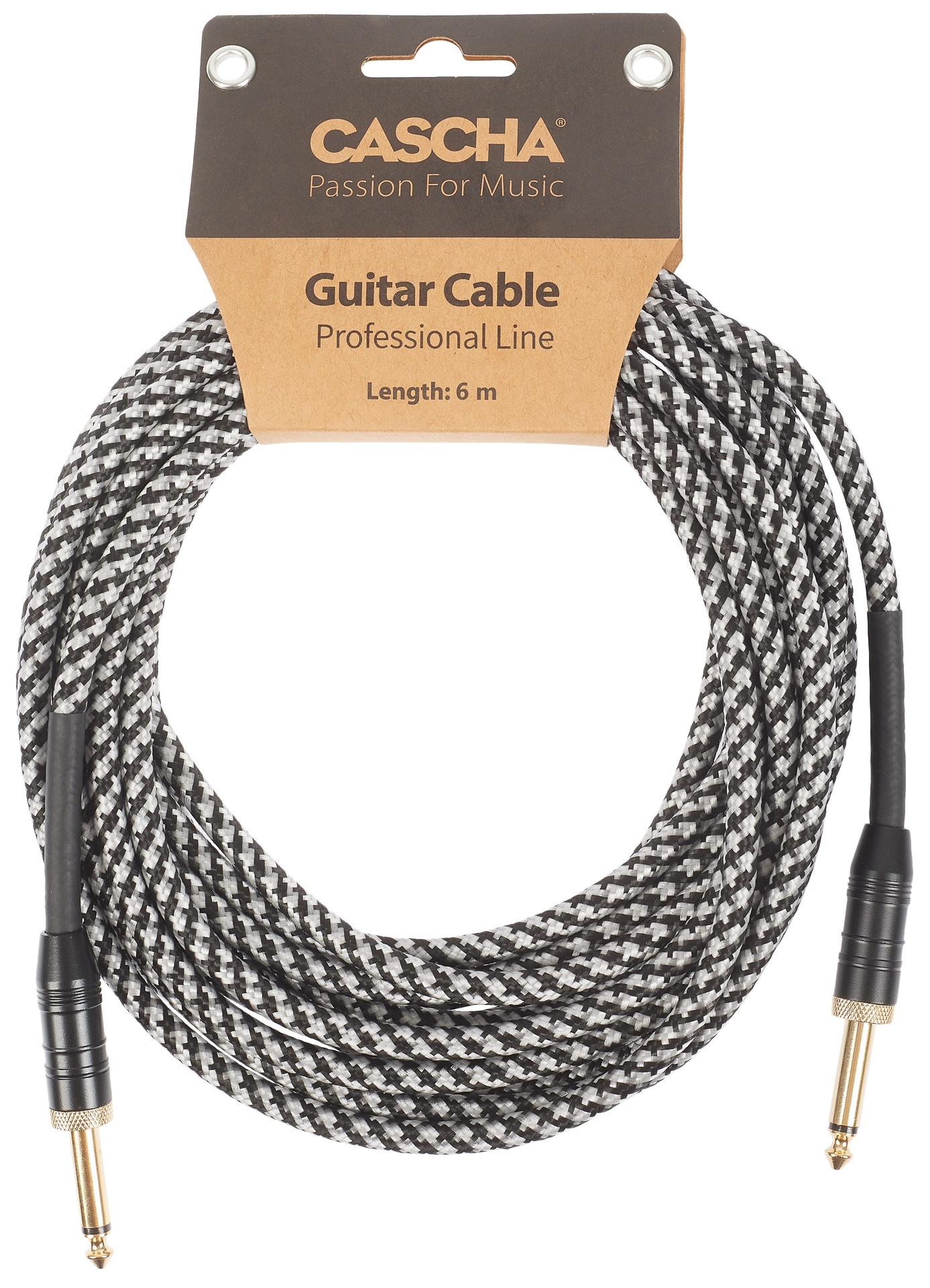 Fotografie Cascha Professional Line Guitar Cable, Straight, Tweed Black, 6 m