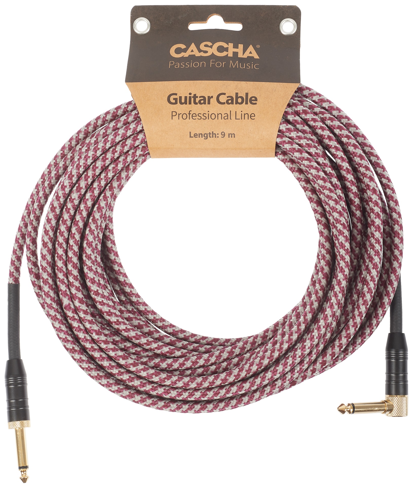 Fotografie Cascha Professional Line Guitar Cable, Angled, Tweed Red, 9 m