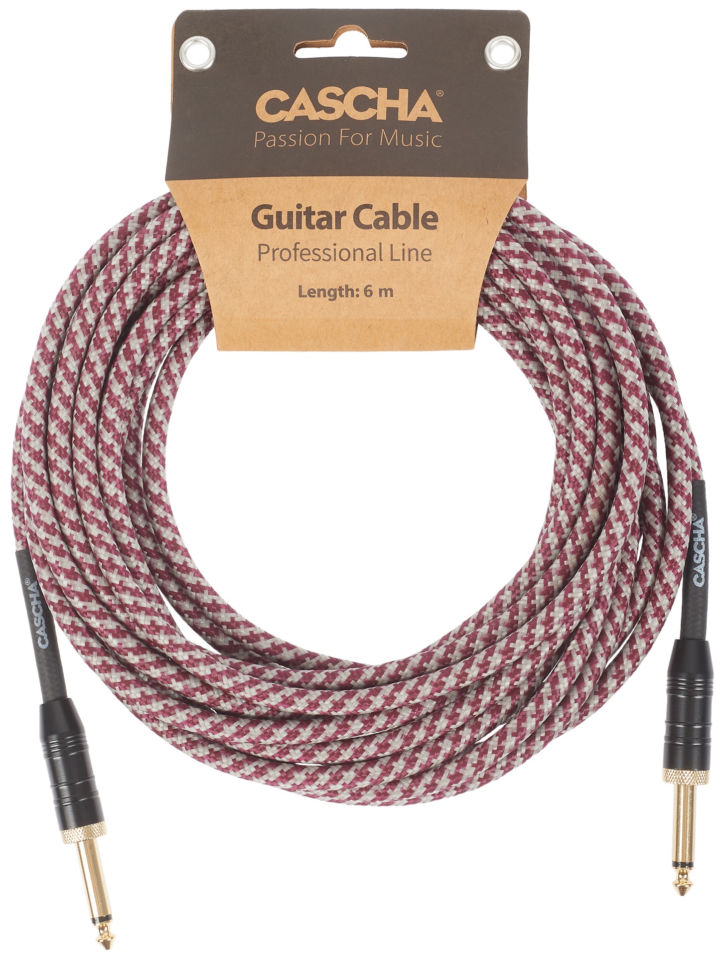 Fotografie Cascha Professional Line Guitar Cable, Straight, Tweed Red, 6 m