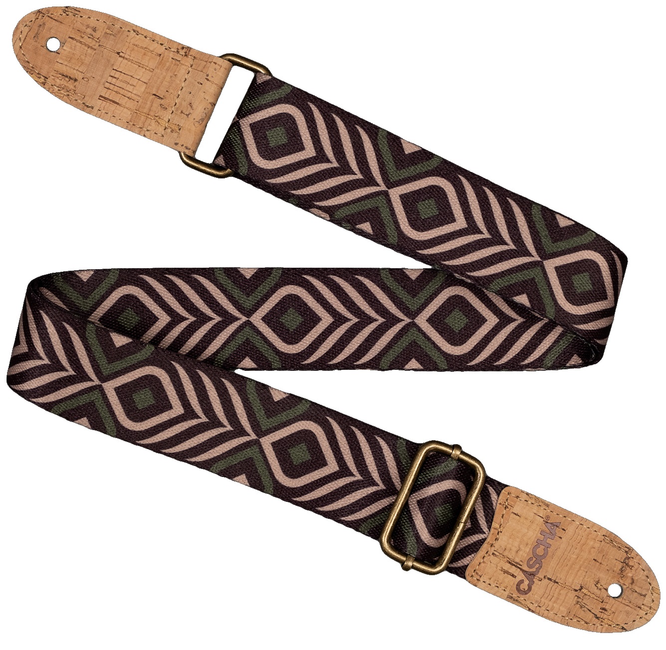 Fotografie Cascha CUS-VC9 Ukulele Strap Vegan Cork - Green Chevron