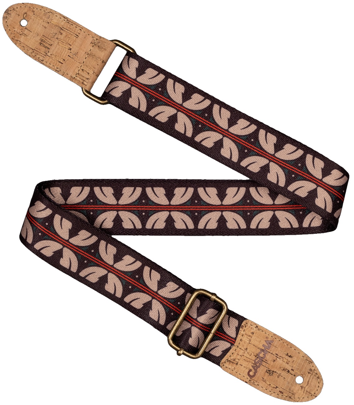 Fotografie Cascha CUS-VC10 Ukulele Strap Vegan Cork - Ethnic Red Stripes