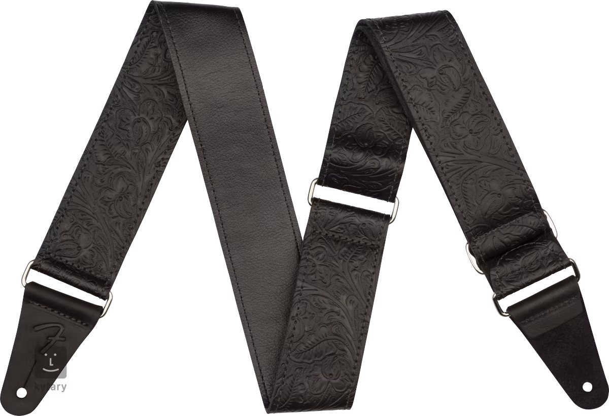 FENDER Tooled Leather Guitar Strap Black Kytarový popruh