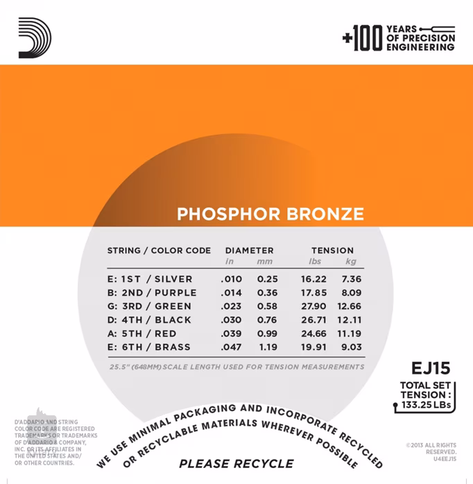 D'Addario EJ15-3D - Stahlseiten für akustische Gitarre