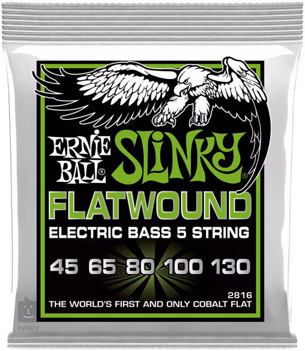 Ernie Ball 2816 Regular Slinky Cobalt Flatwound 5-String Electric Bass 45-130 - Saiten für fünfsaitigen Bass