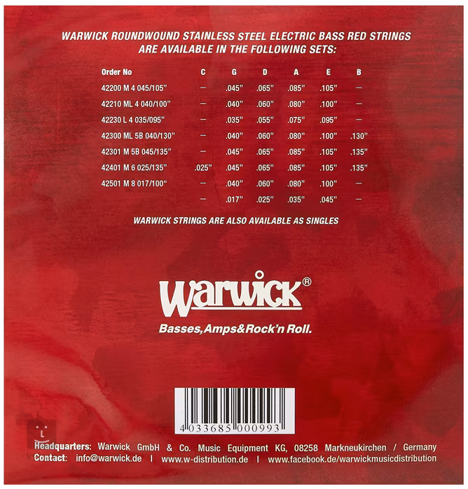 Warwick 42401 M - Saiten für sechssaitigen Bass