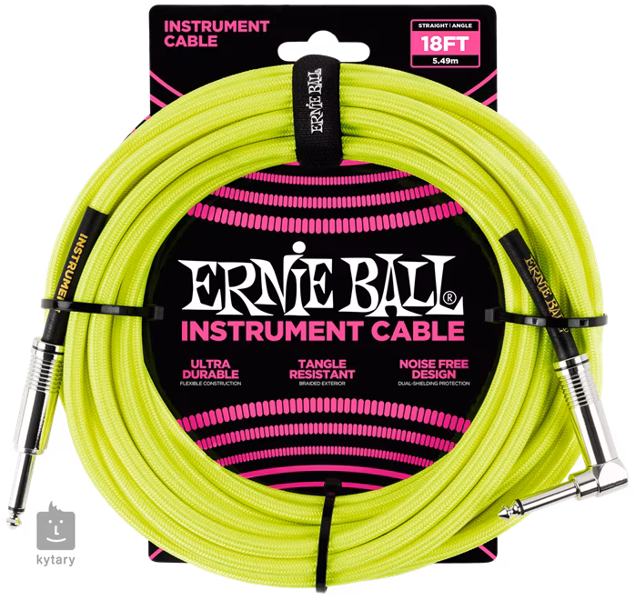 Ernie Ball 18' Braided Cable Neon Yellow - Instrumentenkabel