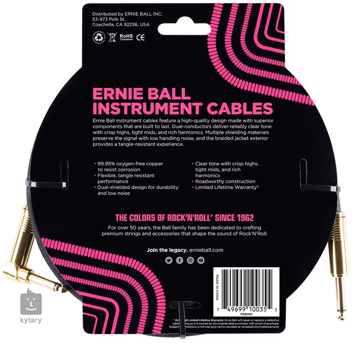 Ernie Ball 10' Braided Cable Black - Instrumentenkabel